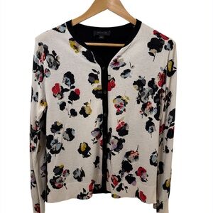 Ann Taylor Floral Print Button-Front Cardigan – Size Large